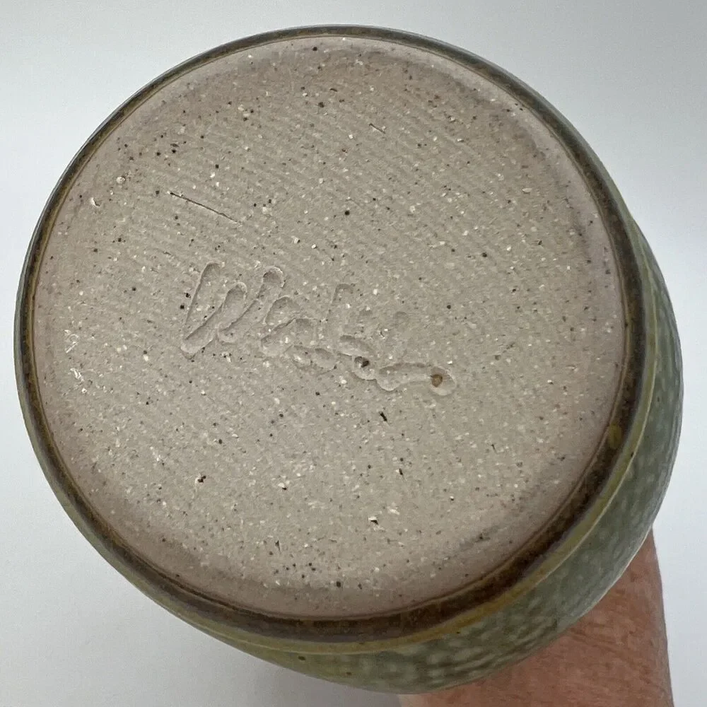Vtg Asian Stoneware Salt Glaze Vase Green Brown Studion Art Pottery Ceramic 8